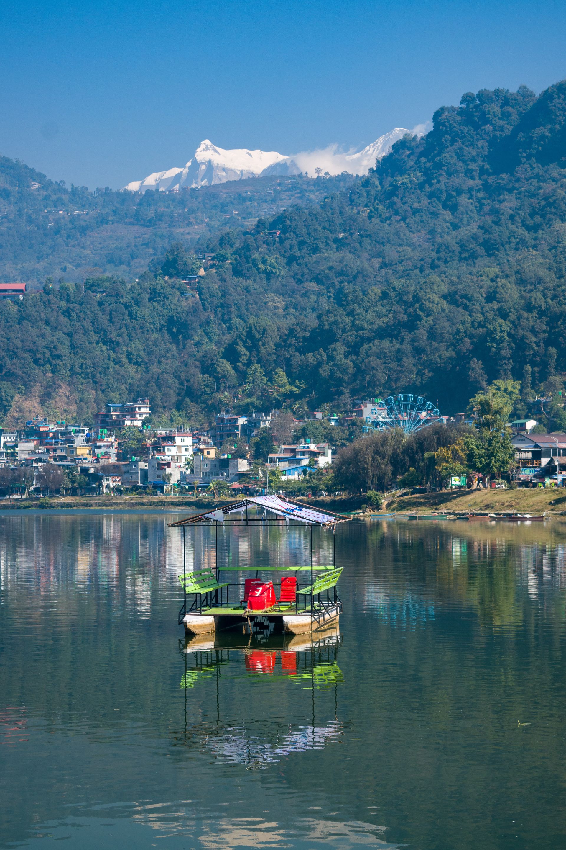 Phewa Lake in Pokhara with mountain views